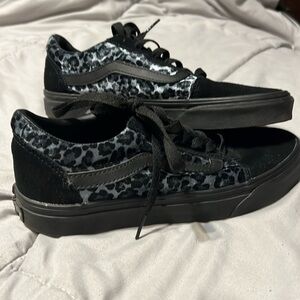 Vans sneakers. Black with Blue crushed velvet leopard print. Size 8 Women.